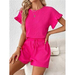 Flounce Sleeve Top & Knot Waist Shorts